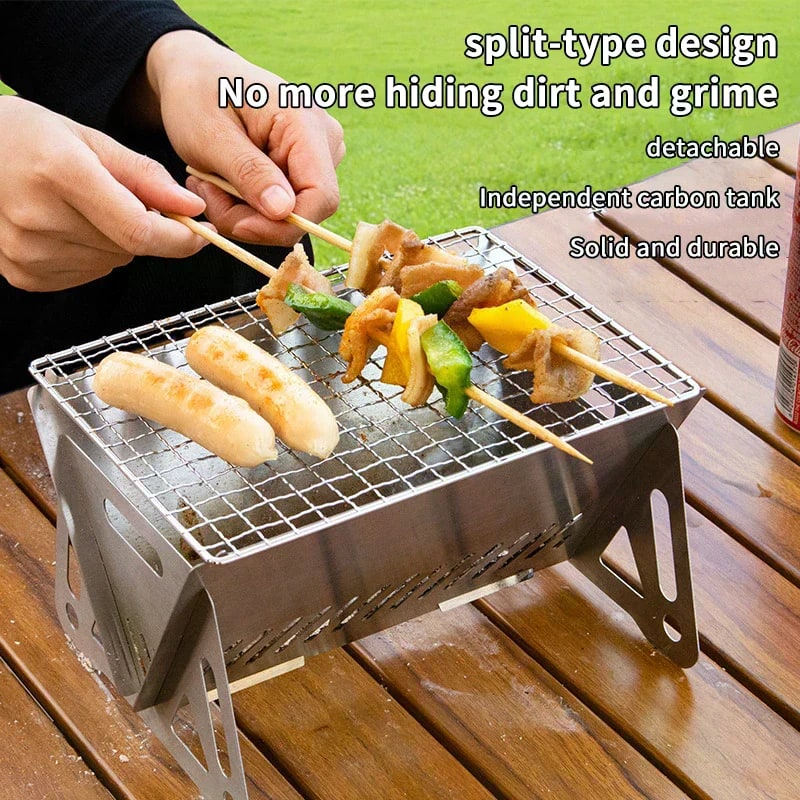 Portable Folding Stainless Steel BBQ Grill with Grill Rack, 3 Size Options