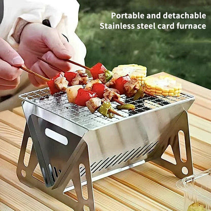 Portable Folding Stainless Steel BBQ Grill with Grill Rack, 3 Size Options