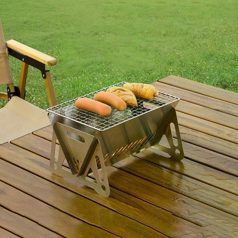 Portable Folding Stainless Steel BBQ Grill with Grill Rack, 3 Size Options