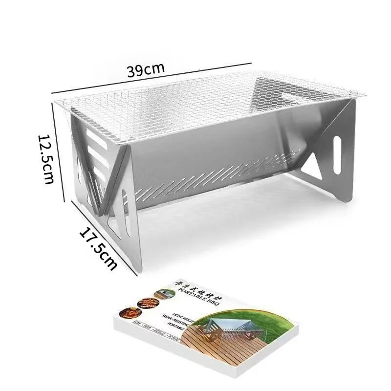 Portable Folding Stainless Steel BBQ Grill with Grill Rack, 3 Size Options - 3