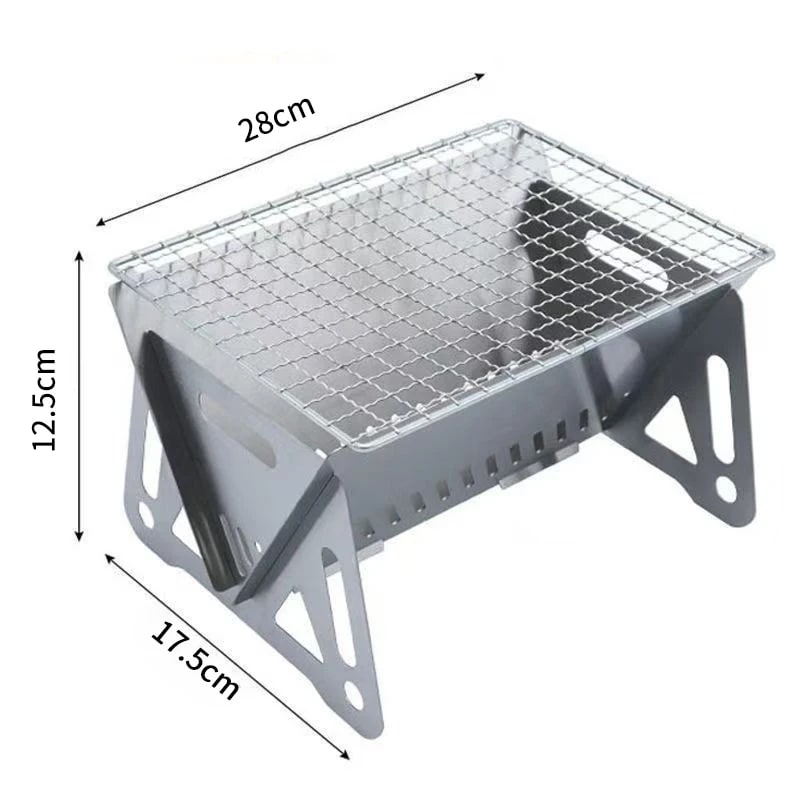 Portable Folding Stainless Steel BBQ Grill with Grill Rack, 3 Size Options - 2