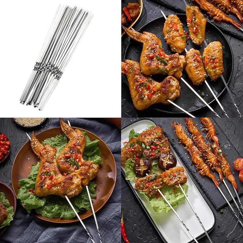 10-Piece Metal BBQ Skewer Fork Set, Reusable Grill Sticks, 27.2cm or 27.5cm