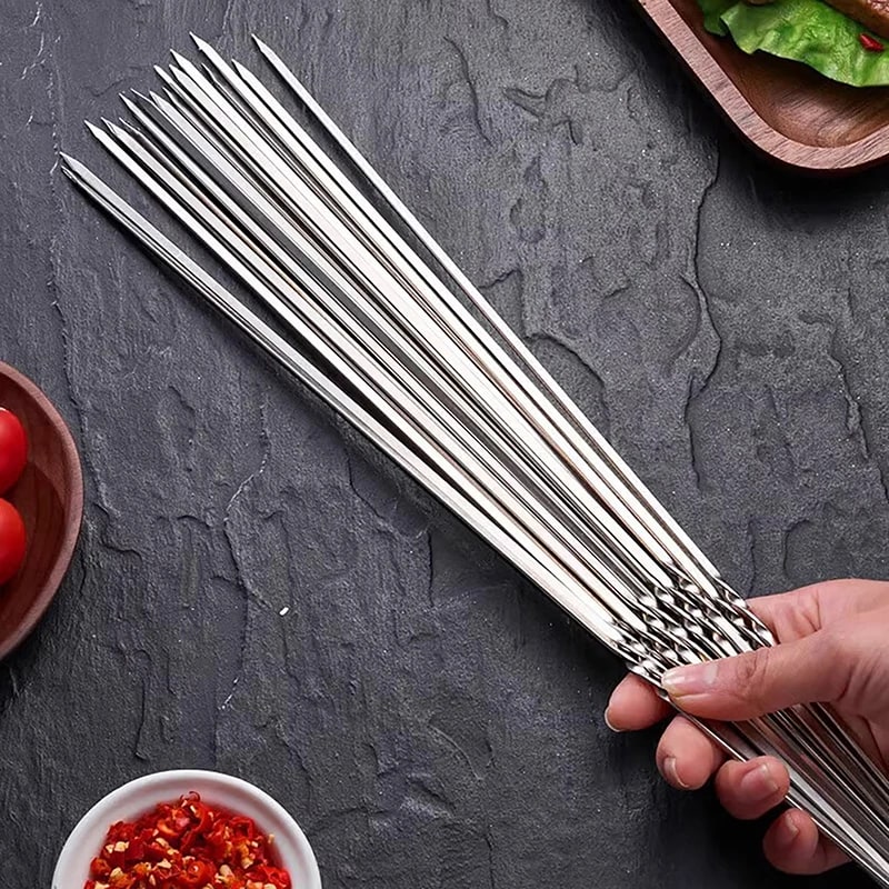 10-Piece Metal BBQ Skewer Fork Set, Reusable Grill Sticks, 27.2cm or 27.5cm