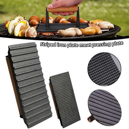 Rectangular Cast Iron BBQ Meat Press with Handle, 20 x 10.5 cm