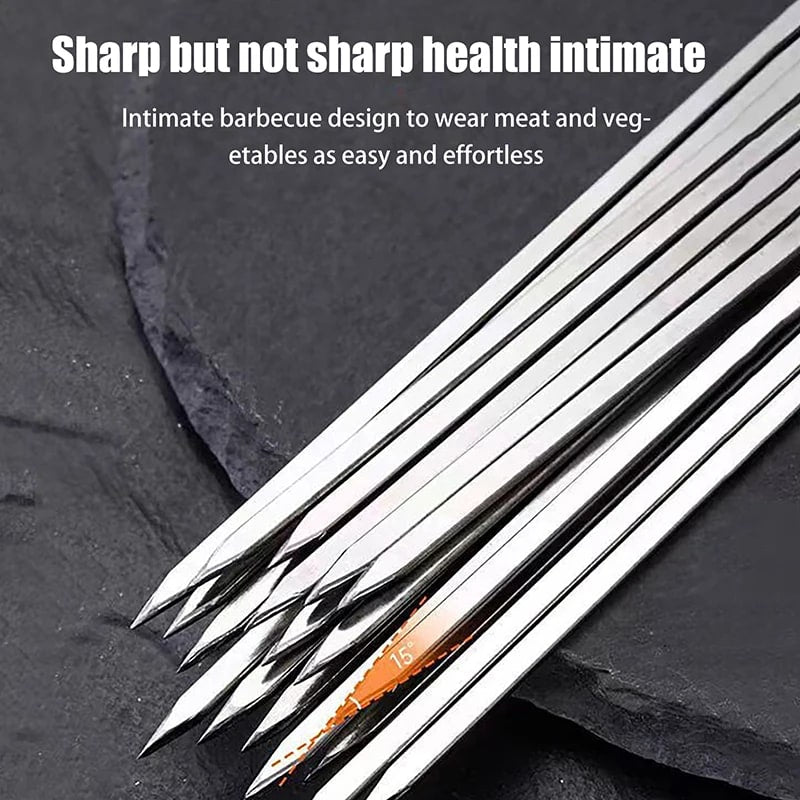 10-Piece Metal BBQ Skewer Fork Set, Reusable Grill Sticks, 27.2cm or 27.5cm