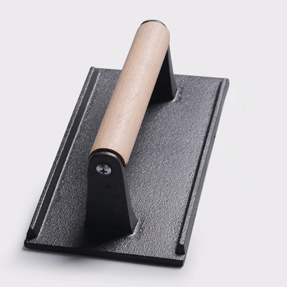 Rectangular Cast Iron BBQ Meat Press with Handle, 20 x 10.5 cm
