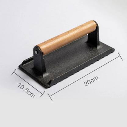 Rectangular Cast Iron BBQ Meat Press with Handle, 20 x 10.5 cm