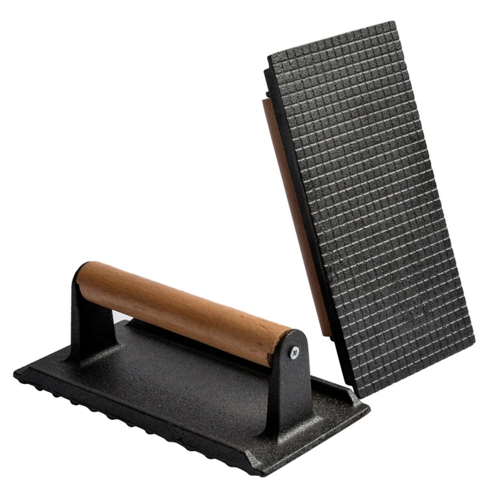 Rectangular Cast Iron BBQ Meat Press with Handle, 20 x 10.5 cm