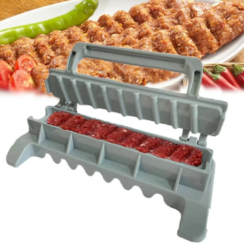 Manual Kebab Maker Press, Plastic Grilled Meat Skewer Shaper, Grey and White, 2 Piece
