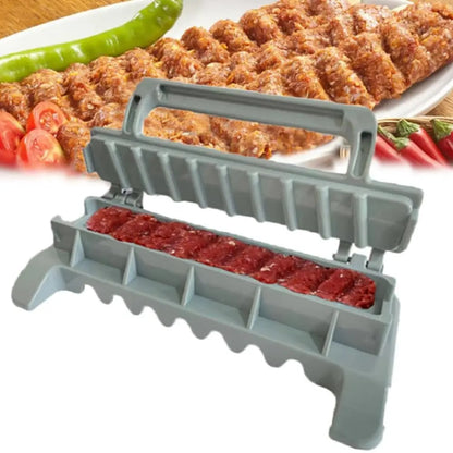 Manual Kebab Maker Press, Plastic Grilled Meat Skewer Shaper, Grey and White, 2 Piece