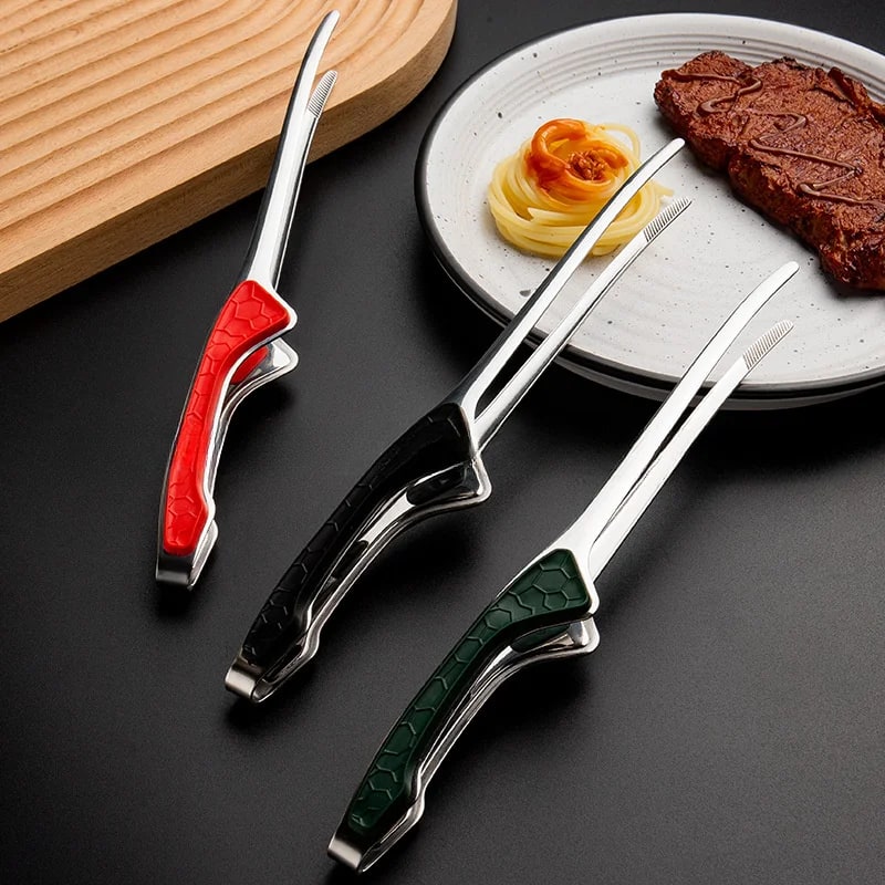 Stainless Steel BBQ Tongs with Non-Scalding Handle, 24cm