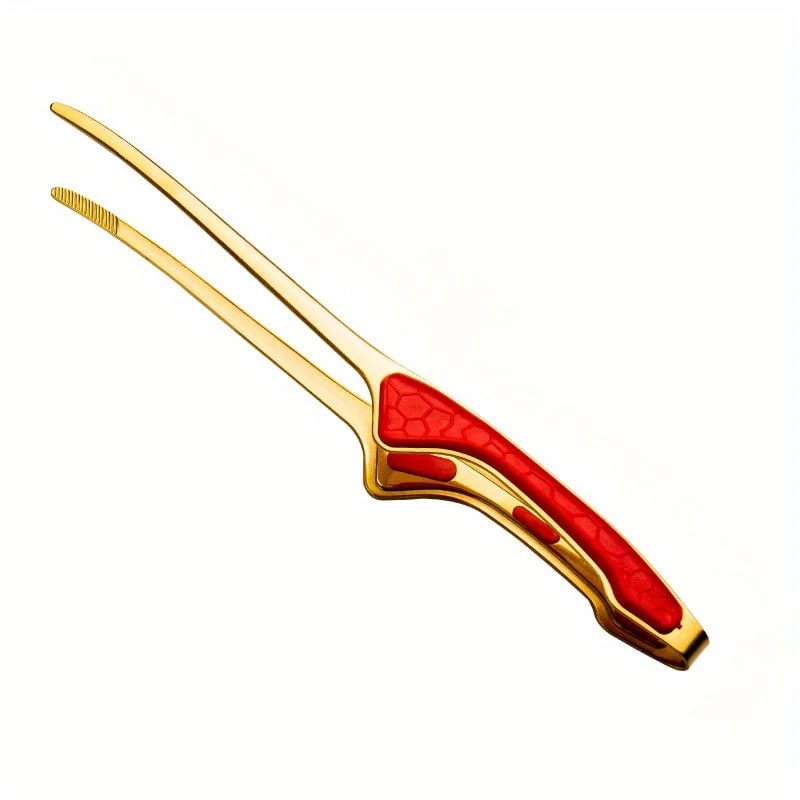 Stainless Steel BBQ Tongs with Non-Scalding Handle, 24cm - red-golden
