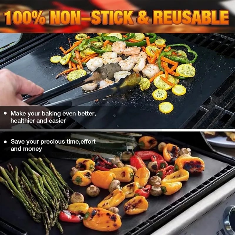Non-Stick BBQ Grill Mat and Oven Liner, Reusable, 33 x 40cm to 40 x 60cm
