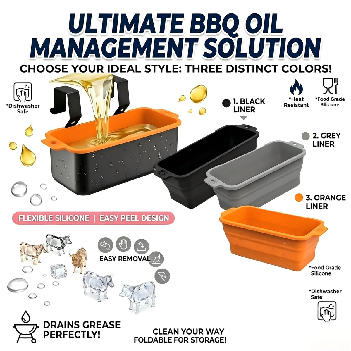 Foldable Silicone BBQ Grease Liner Tray, Reusable Drip Cup Insert, 21.5cm