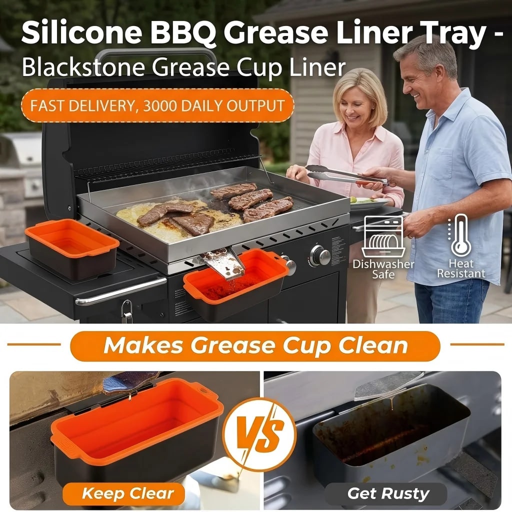 Foldable Silicone BBQ Grease Liner Tray, Reusable Drip Cup Insert, 21.5cm