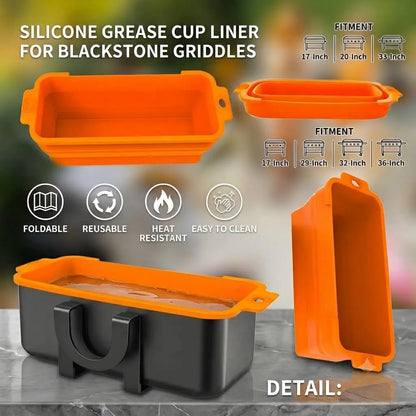 Foldable Silicone BBQ Grease Liner Tray, Reusable Drip Cup Insert, 21.5cm