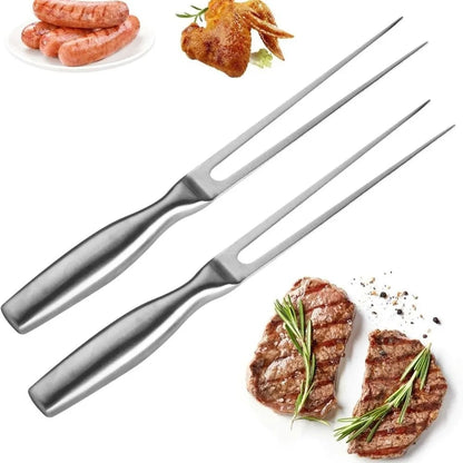 Stainless Steel BBQ Grill Fork, 27cm Silver 2-Fork Meat Cooking Tool