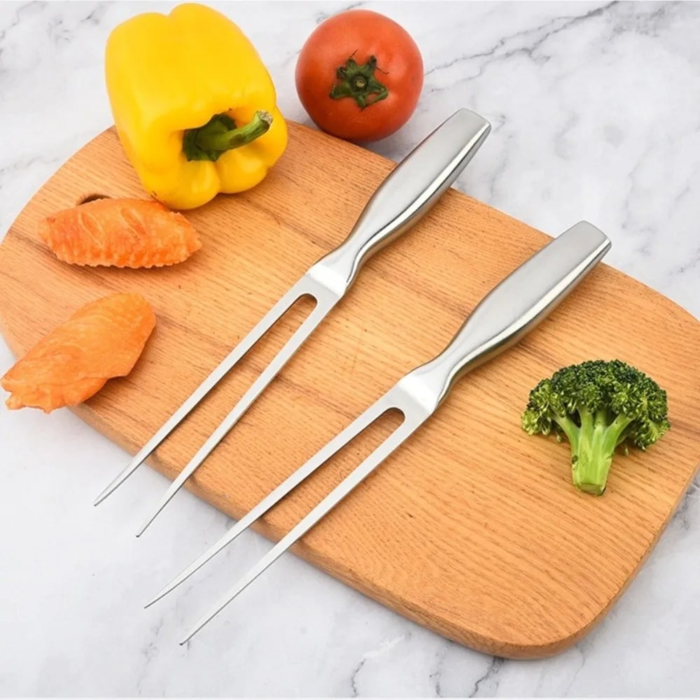 Stainless Steel BBQ Grill Fork, 27cm Silver 2-Fork Meat Cooking Tool