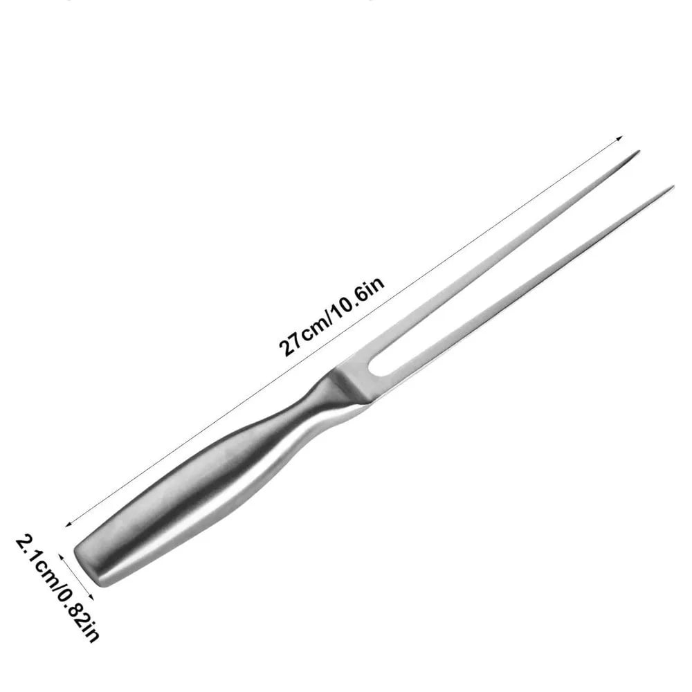 Stainless Steel BBQ Grill Fork, 27cm Silver 2-Fork Meat Cooking Tool