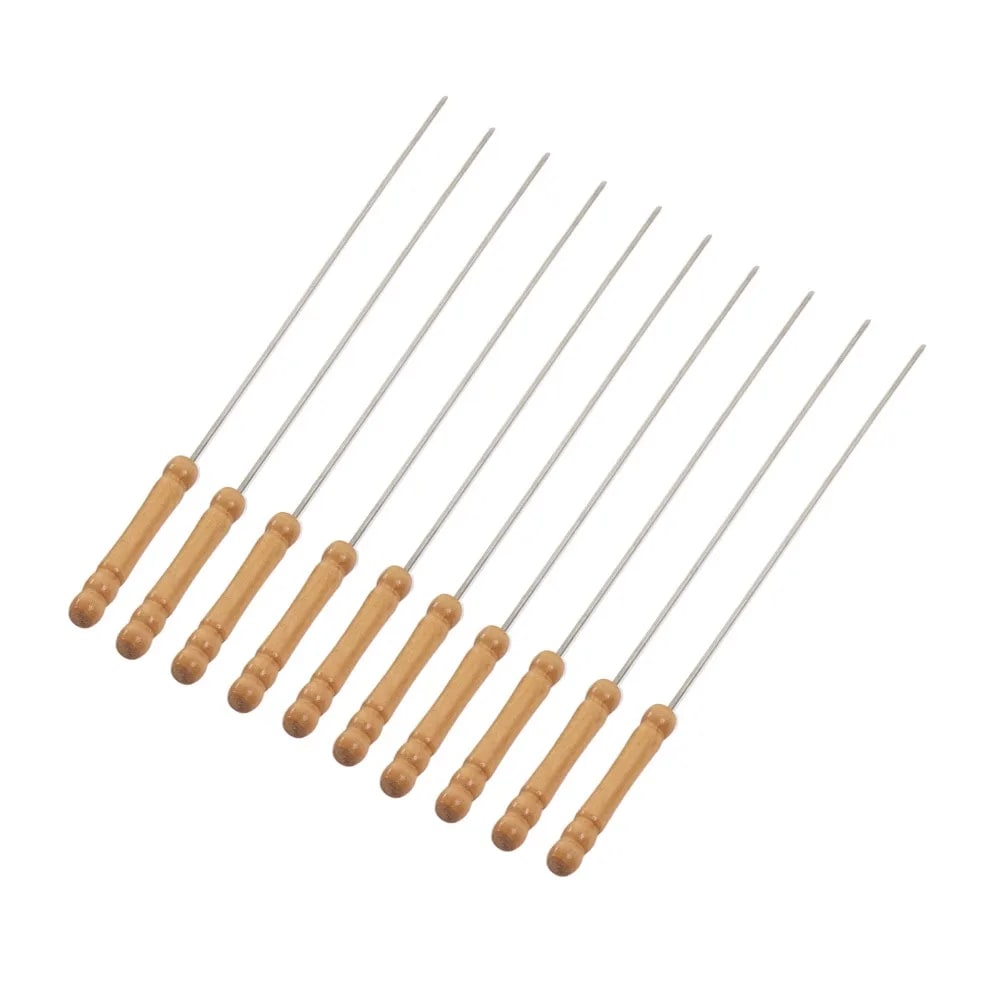 BBQ Skewers with Wooden Handles, 30cm Metal Grilling Sticks, Pack of 10