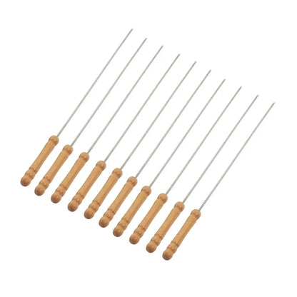 BBQ Skewers with Wooden Handles, 30cm Metal Grilling Sticks, Pack of 10