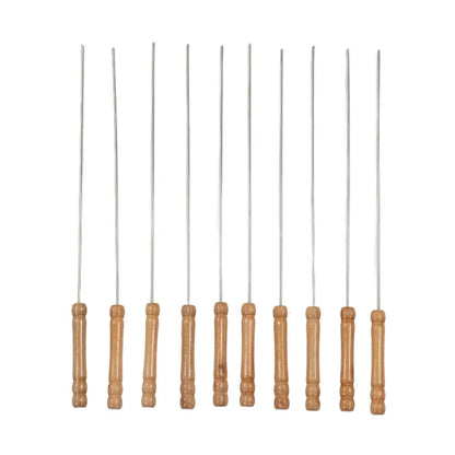 BBQ Skewers with Wooden Handles, 30cm Metal Grilling Sticks, Pack of 10