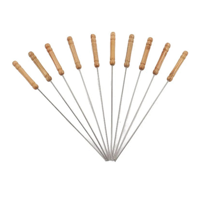 BBQ Skewers with Wooden Handles, 30cm Metal Grilling Sticks, Pack of 10
