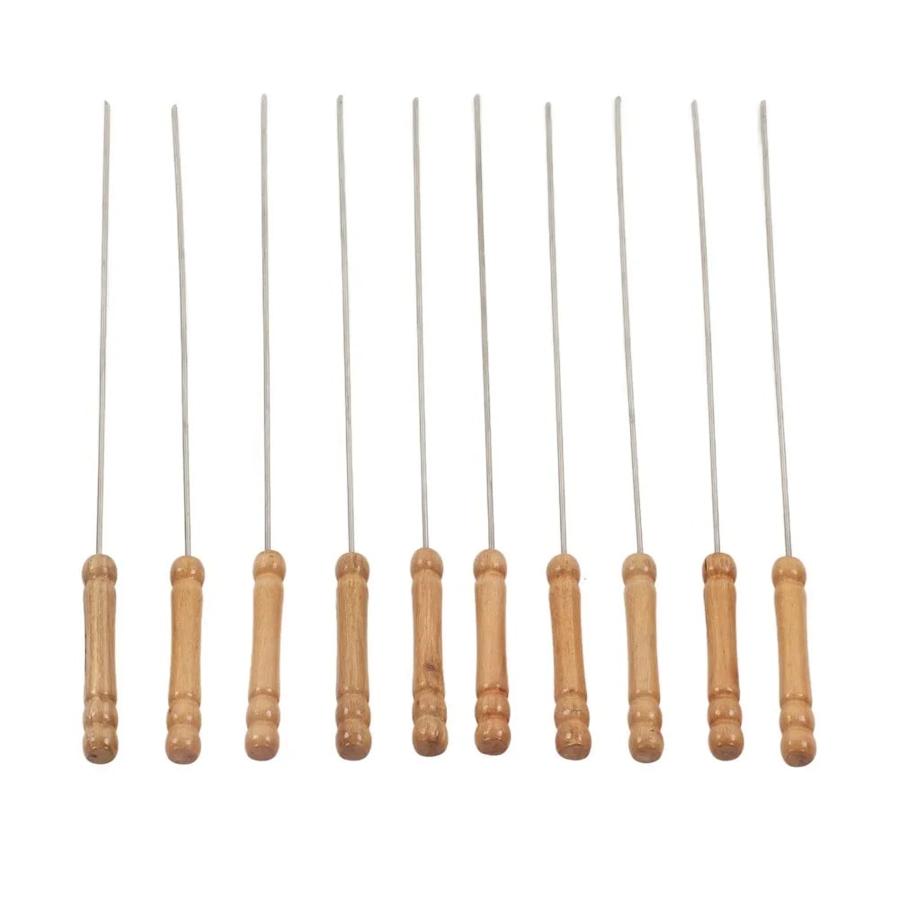 BBQ Skewers with Wooden Handles, 30cm Metal Grilling Sticks, Pack of 10