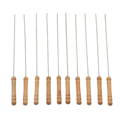 BBQ Skewers with Wooden Handles, 30cm Metal Grilling Sticks, Pack of 10