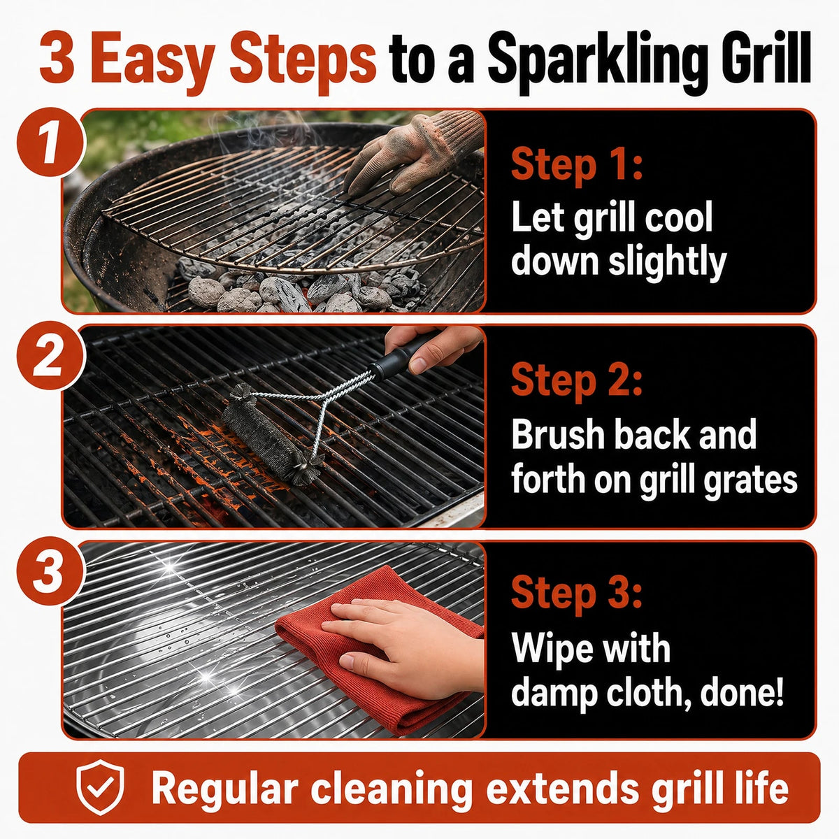 Stainless Steel BBQ Grill Brush with Triangular Bristle Layout, 30.5cm