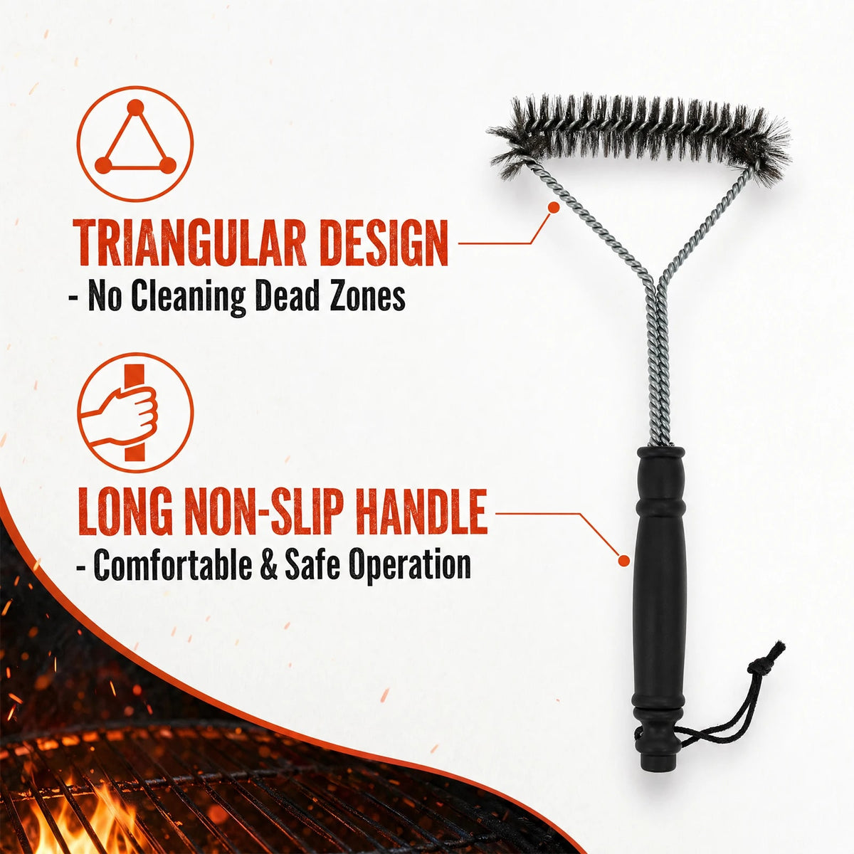 Stainless Steel BBQ Grill Brush with Triangular Bristle Layout, 30.5cm