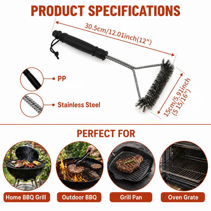 Stainless Steel BBQ Grill Brush with Triangular Bristle Layout, 30.5cm