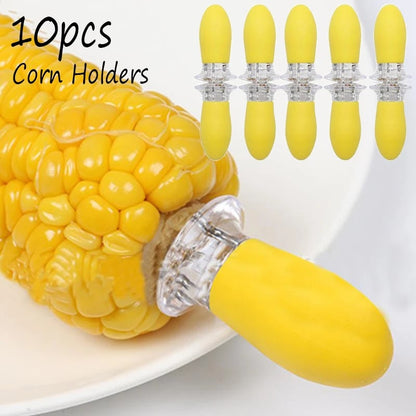 Stainless Steel Corn Holders, Yellow, 10-Piece Set, 8cm