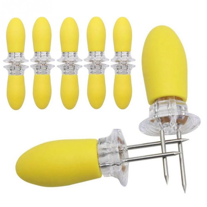 Stainless Steel Corn Holders, Yellow, 10-Piece Set, 8cm