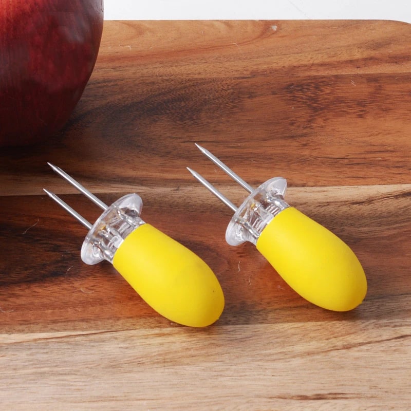 Stainless Steel Corn Holders, Yellow, 10-Piece Set, 8cm