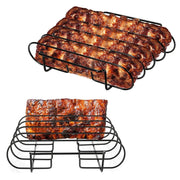 BBQ Rib Rack Metal Roasting Stand 31.3 x 25.3 x 7.3cm, Black or Silver