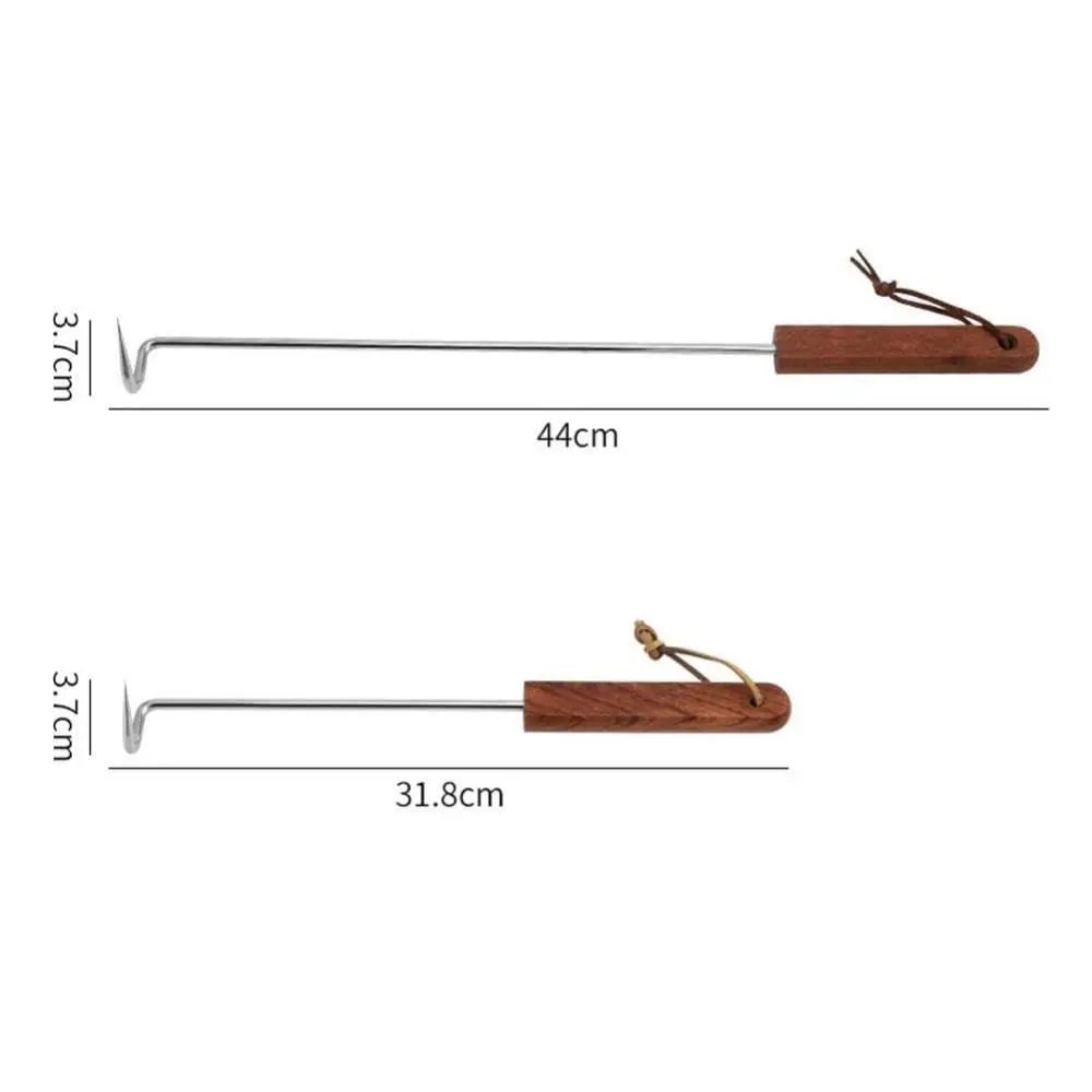 Food Flipper Hook BBQ Fork with Stainless Steel Stem and Wooden Handle