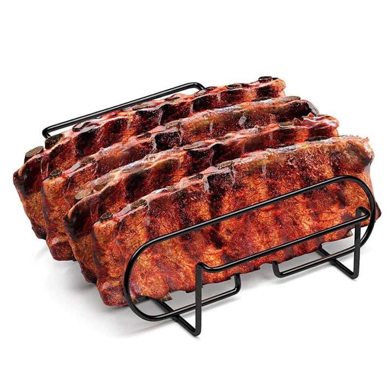 BBQ Rib Rack Metal Roasting Stand 31.3 x 25.3 x 7.3cm, Black or Silver