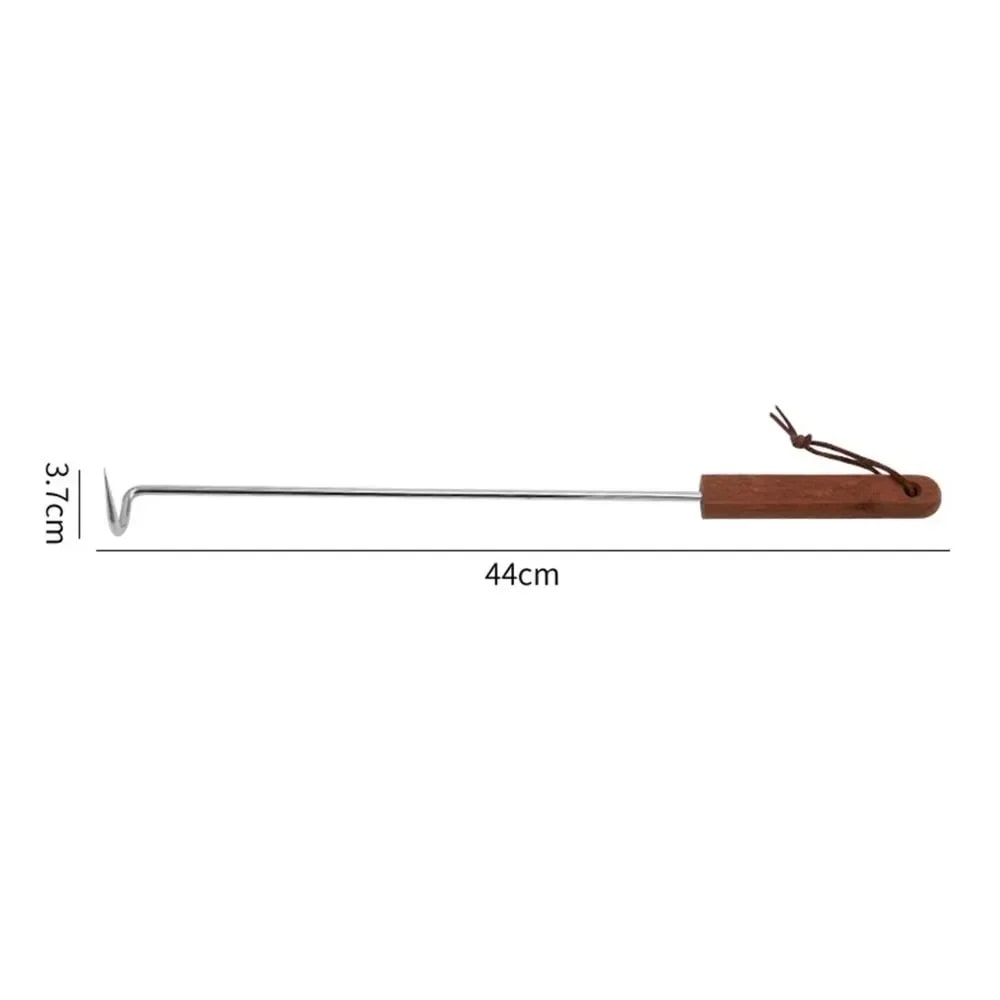 Food Flipper Hook BBQ Fork with Stainless Steel Stem and Wooden Handle - L