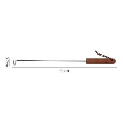 Food Flipper Hook BBQ Fork with Stainless Steel Stem and Wooden Handle - L
