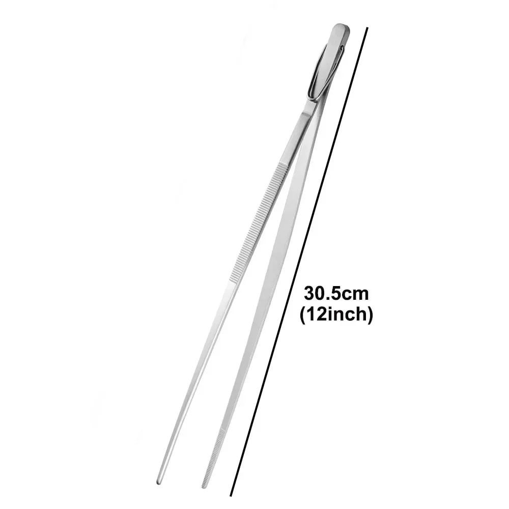 Food Flipper Hook BBQ Fork with Stainless Steel Stem and Wooden Handle - 12in Slim with Hook