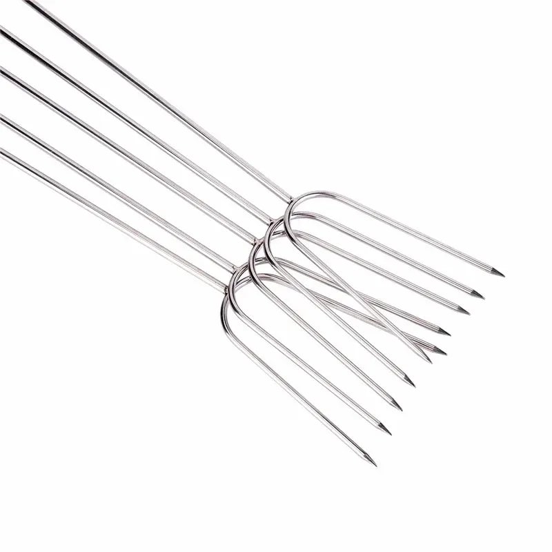 Stainless Steel BBQ Fork Skewers with Wooden Handles, 34cm, 5 Piece Set