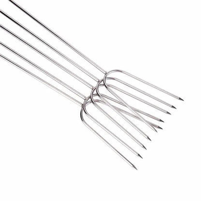 Stainless Steel BBQ Fork Skewers with Wooden Handles, 34cm, 5 Piece Set