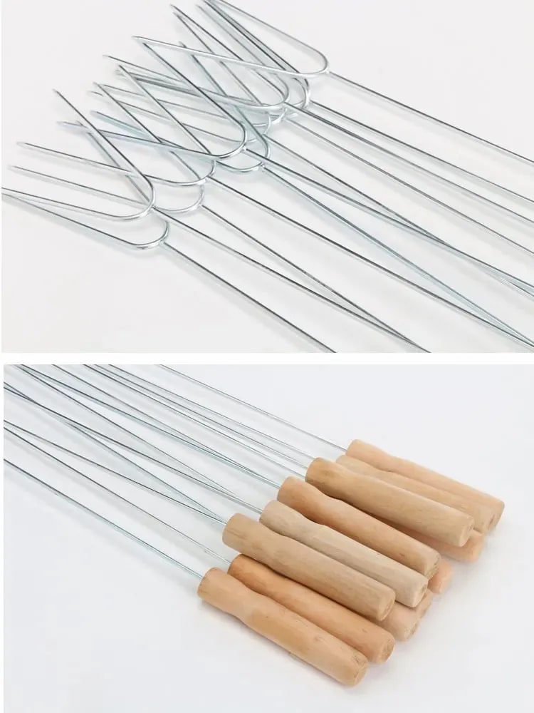 Stainless Steel BBQ Fork Skewers with Wooden Handles, 34cm, 5 Piece Set