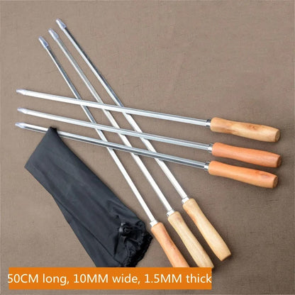 6 Stainless Steel BBQ Skewers 50cm V-Shaped with Wooden Handles and Bag