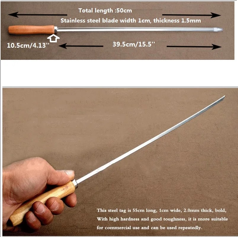 6 Stainless Steel BBQ Skewers 50cm V-Shaped with Wooden Handles and Bag
