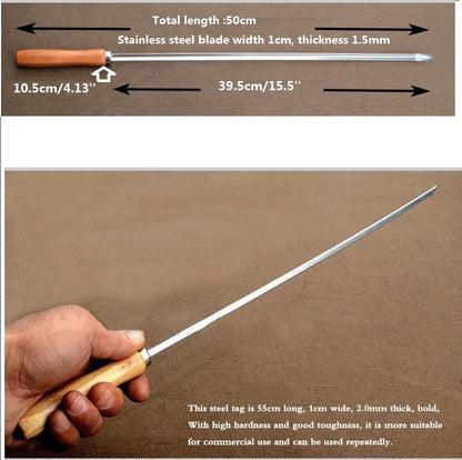 6 Stainless Steel BBQ Skewers 50cm V-Shaped with Wooden Handles and Bag