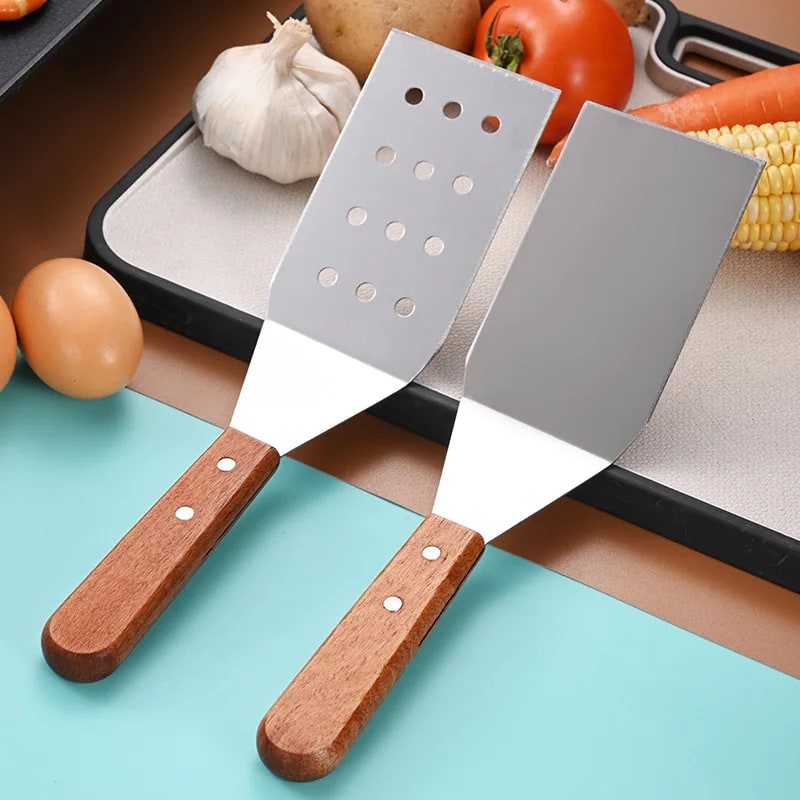 Stainless Steel BBQ Spatula with Wooden Handle, 28.5-28.8cm, 2 Options