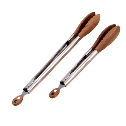 Food Tongs for BBQ and Serving, Stainless Steel with Walnut or Acacia Wood Handles