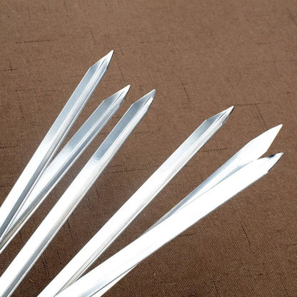 6 Stainless Steel BBQ Skewers 50cm V-Shaped with Wooden Handles and Bag